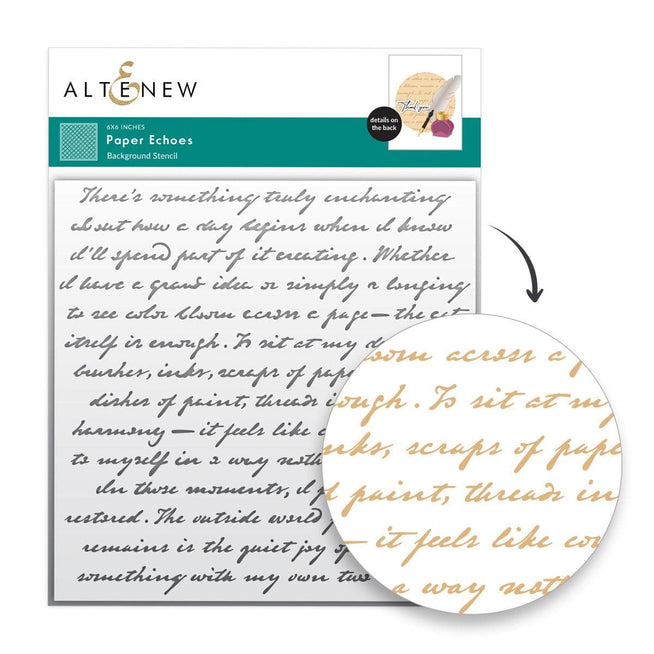 Altenew Paper Echoes stencil featuring intricate paper-inspired designs for crafting and scrapbooking projects.