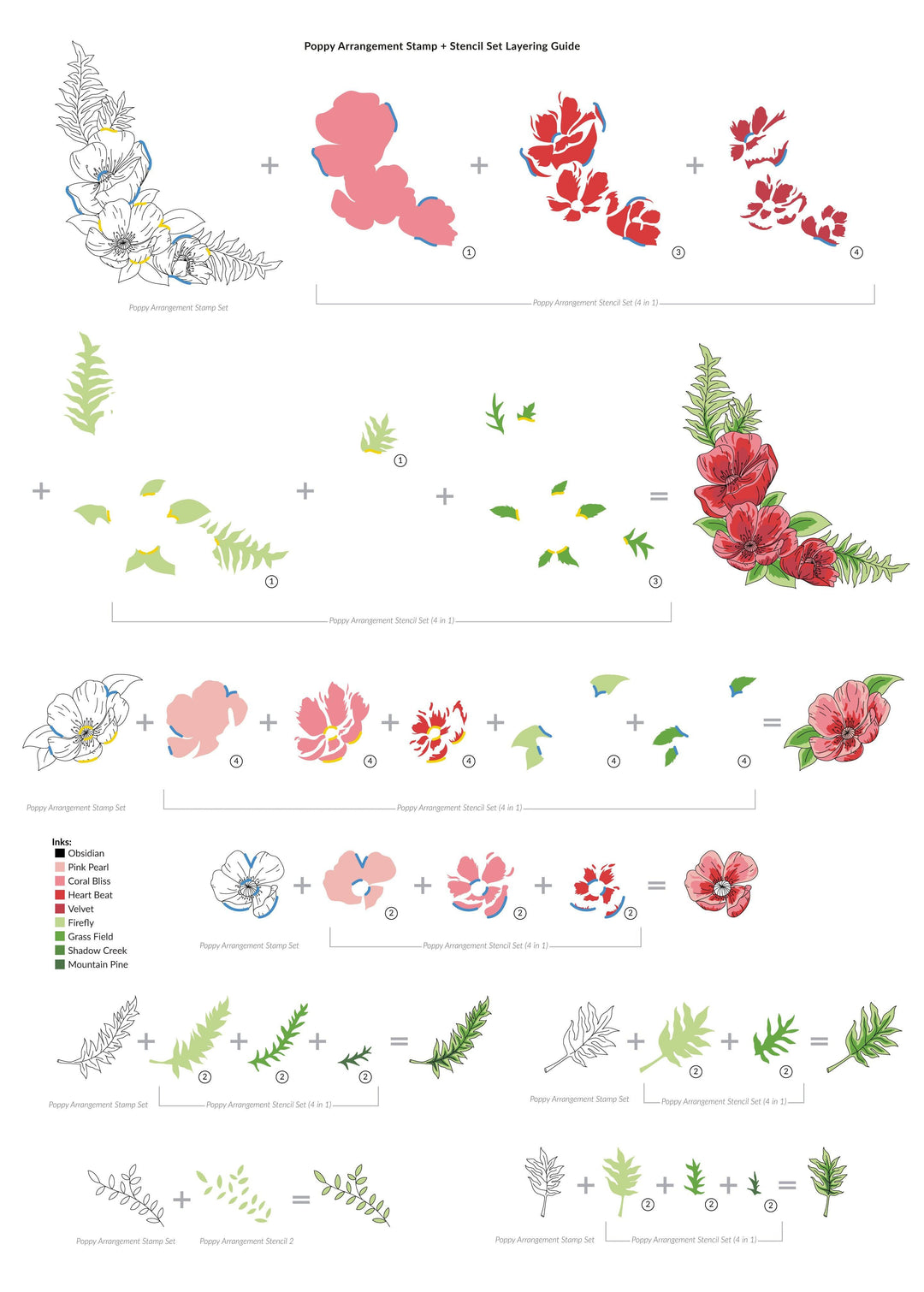EXP Factors Stencil Poppy Arrangement Stencil Set (4 in 1)