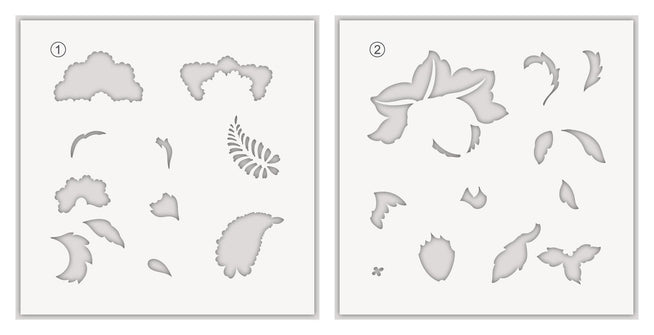 Altenew scalloped ornaments stencil set with intricate patterns for coloring and craft projects, featuring two versatile stencil designs.