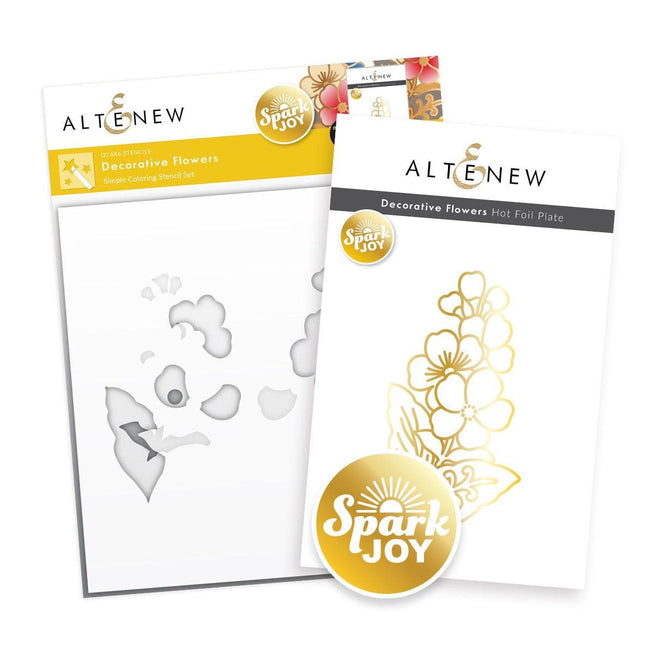 Decorative floral stencil from Altenew's Spark Joy collection, featuring intricate flower patterns for crafting and DIY projects.
