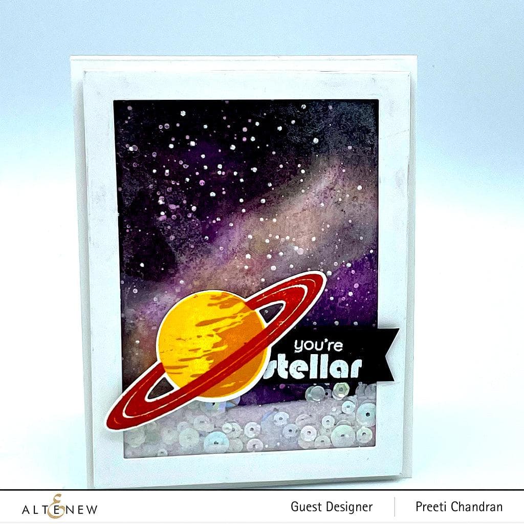 Altenew Stellar Stencil with starburst pattern for creative crafting and card-making projects.