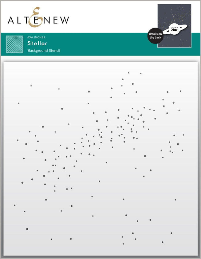 Altenew Stellar Stencil with star and geometric designs for craft and DIY projects, shown in a close-up image.