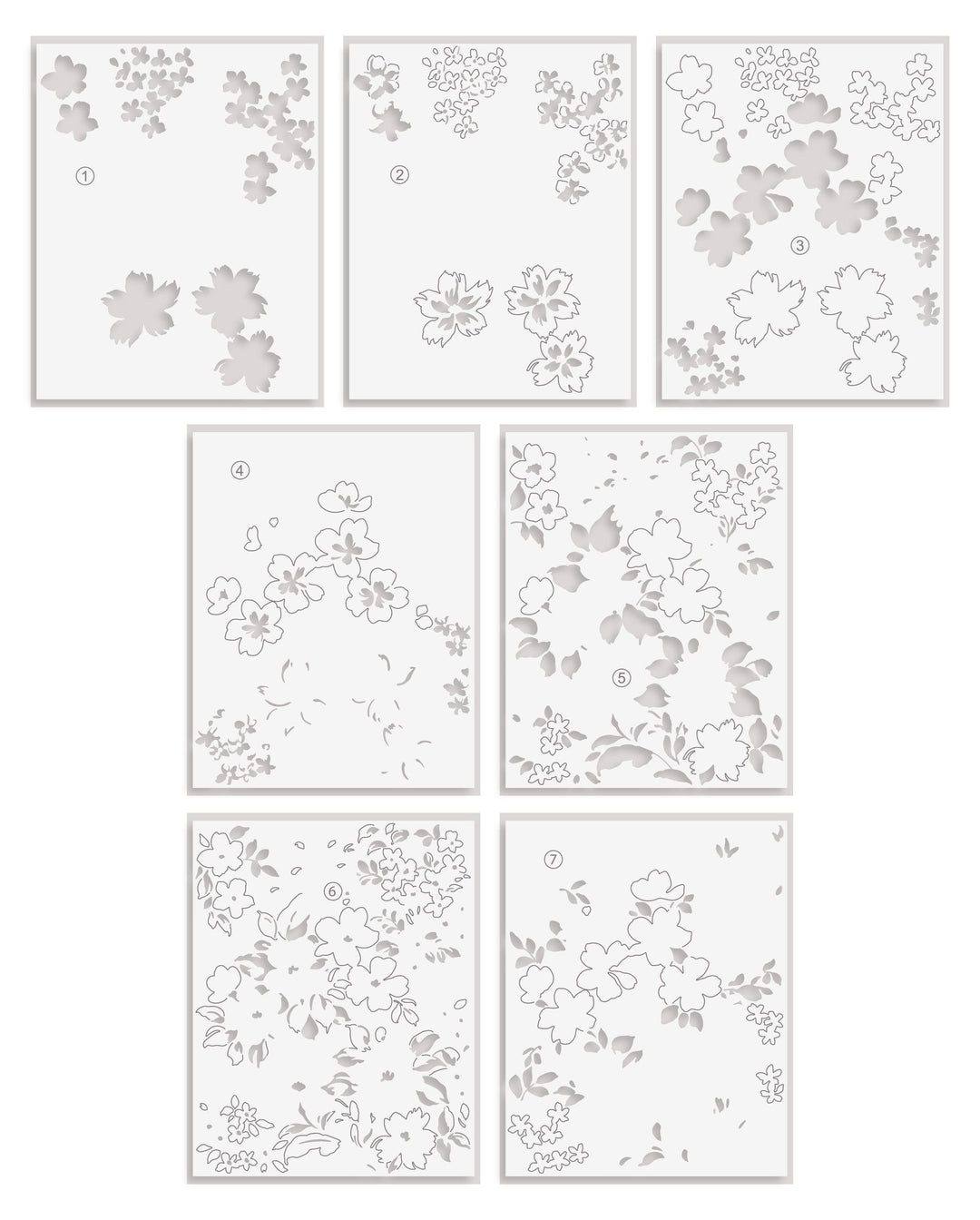 Stencil Art: Ditsy Flowers Wallpaper Layering Stencil Set (7 in 1)