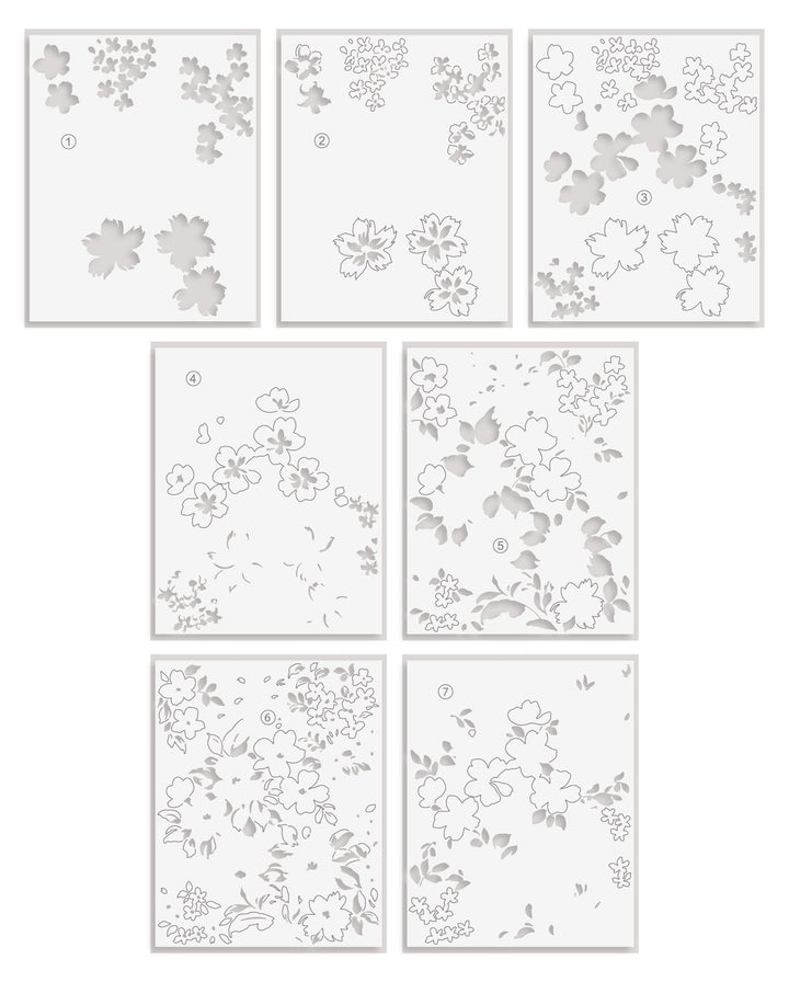 Stencil Art: Ditsy Flowers Wallpaper Layering Stencil Set (7 in 1)