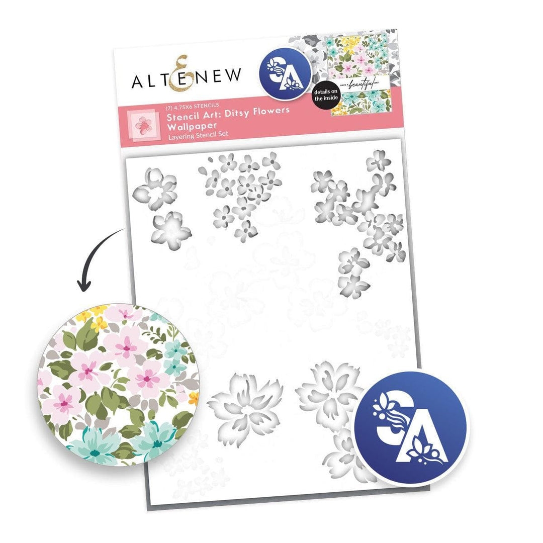 Stencil Art: Ditsy Flowers Wallpaper Layering Stencil Set (7 in 1)