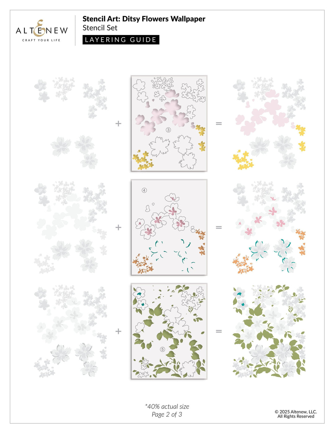 Stencil Art: Ditsy Flowers Wallpaper Layering Stencil Set (7 in 1)