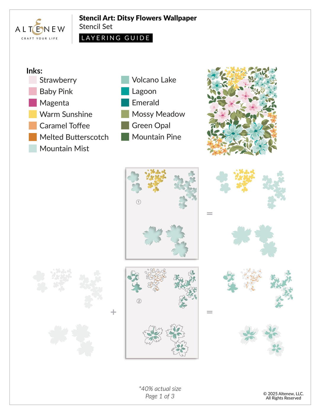Stencil Art: Ditsy Flowers Wallpaper Layering Stencil Set (7 in 1)