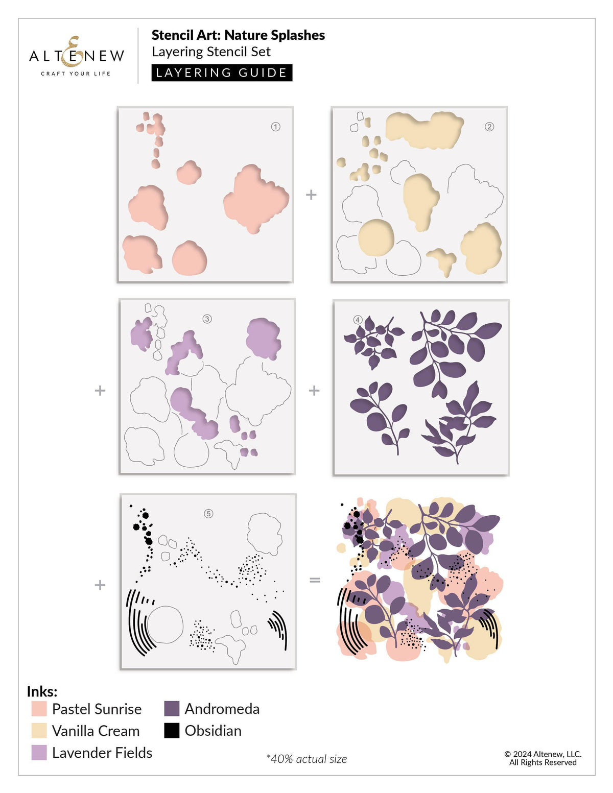 Nature Railing Stencil Stencil Art: Nature Splashes Layering Stencil Set (6 in 1) | Altenew
