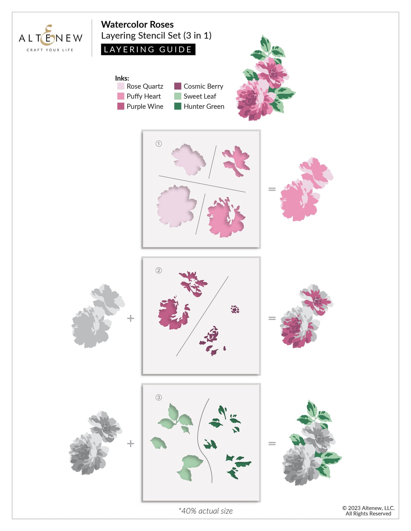 Three Roses Stencil Watercolor Roses Layering Stencil Set (3 in 1) | Altenew