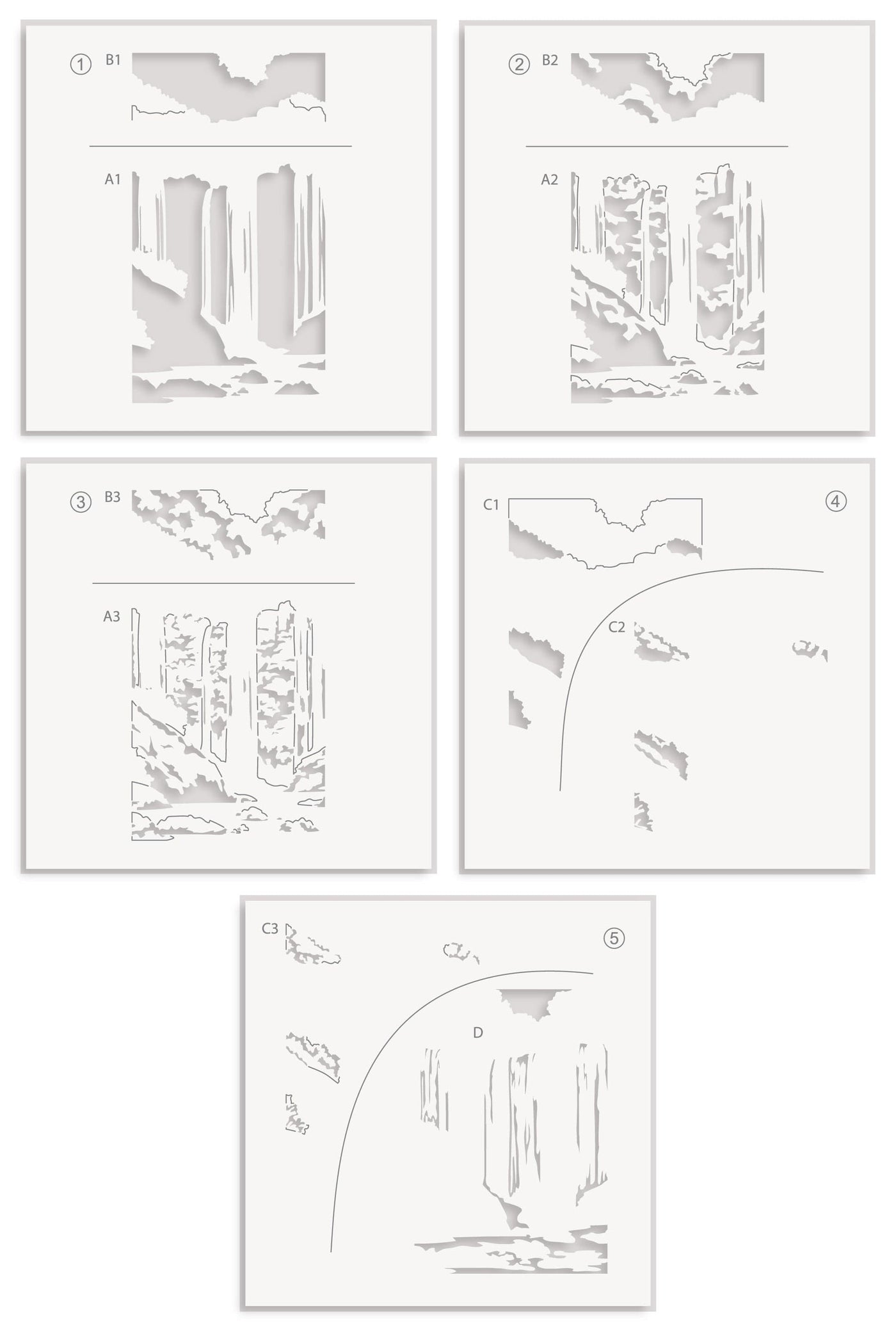 Waterfall Scene Layering Stencil Set (5 in 1)