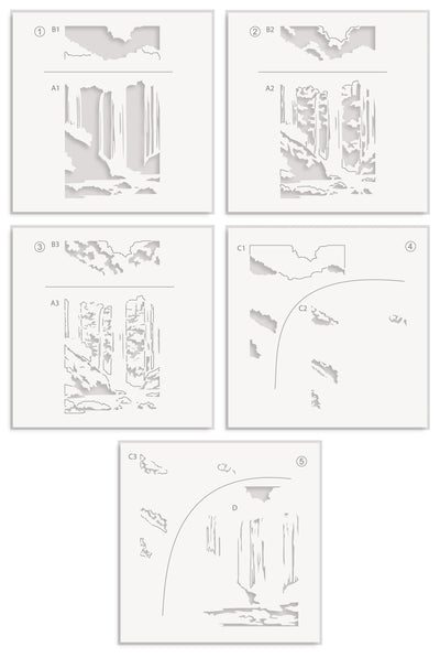 Waterfall Scene Layering Stencil Set (5 in 1)