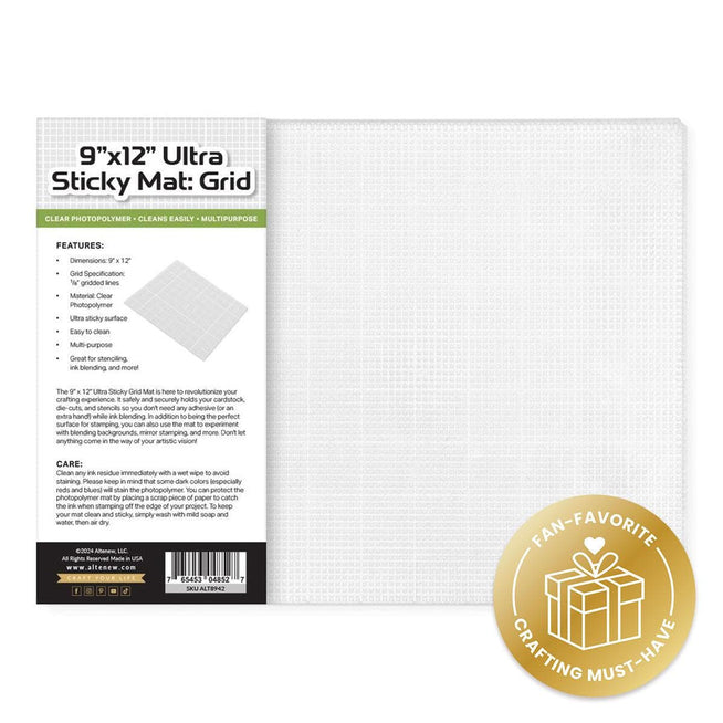Meta Altenew Original Sticky Mat, 9x12 inch ultra-sticky grid mat for crafting and stamping projects.