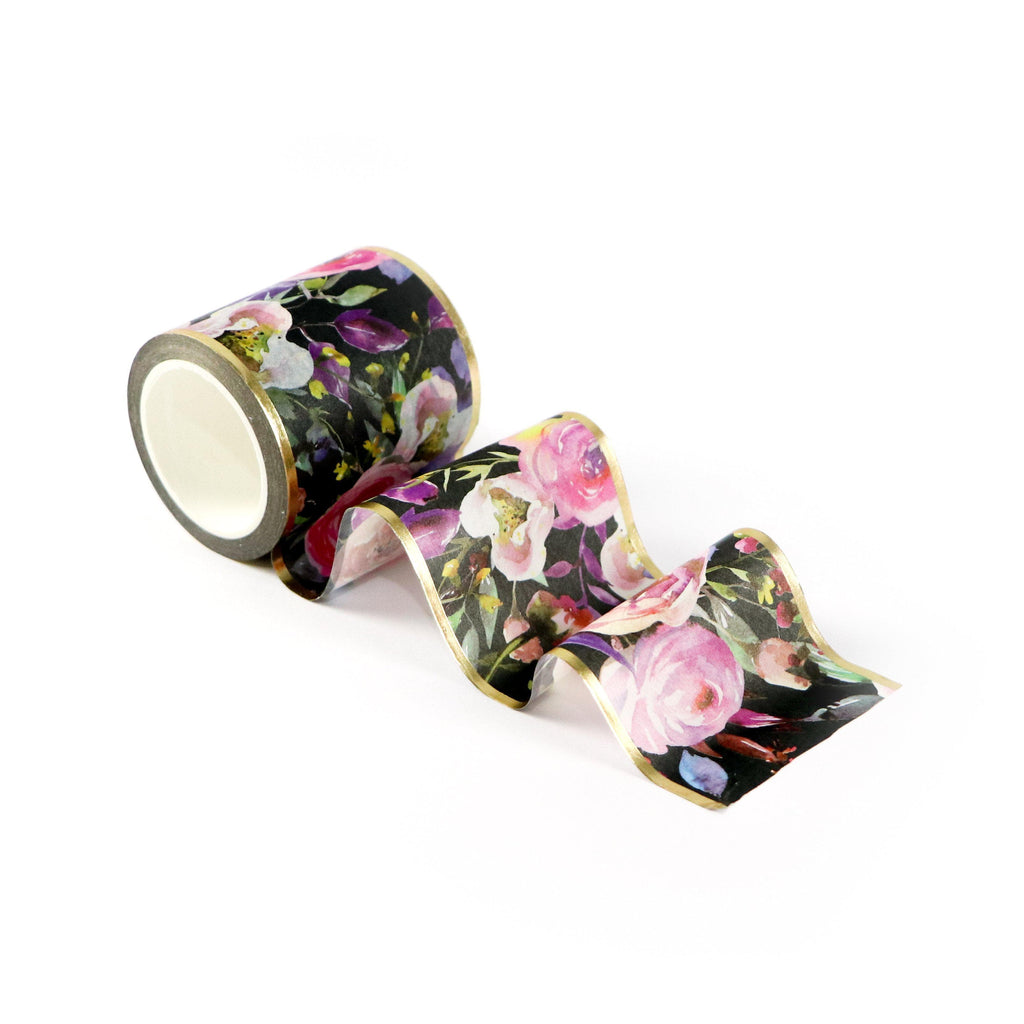 Watercolor with Gold Foil Roses Washi Tape