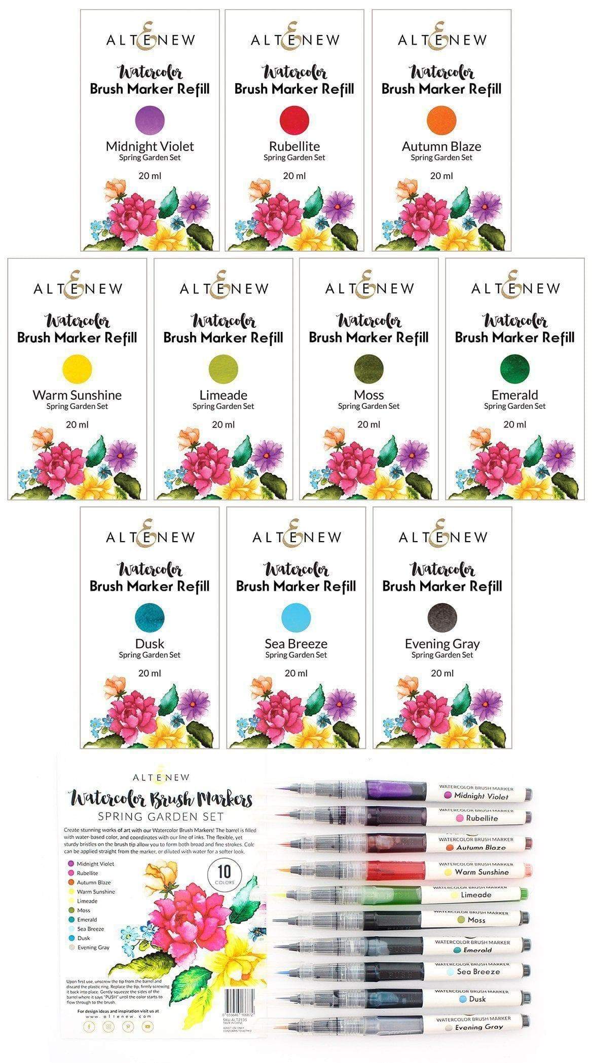 Altenew Water-based Marker Bundle Spring Garden Watercolor Brush Markers & Refill Bundle