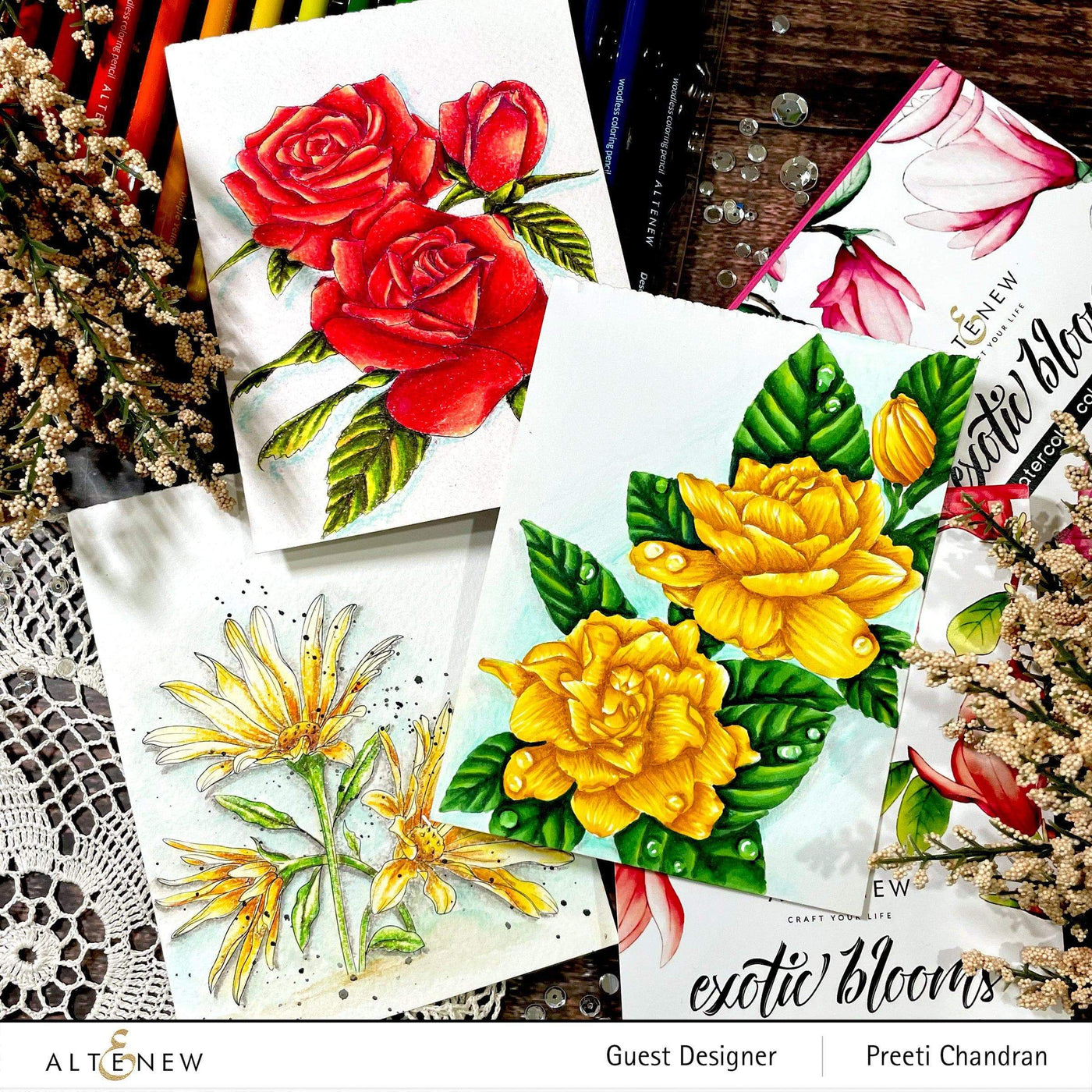 Altenew Watercolor Bundle Exotic Blooms Watercolor Coloring Book & Watercolor Essential 12 Pan Set Bundle