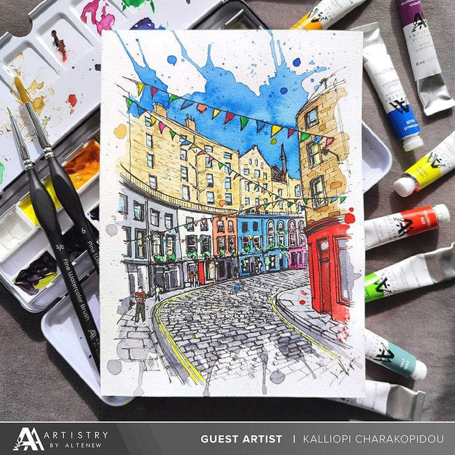 Altenew Split Primary Watercolor Bundle features vibrant watercolor paints in primary colors on a white background.