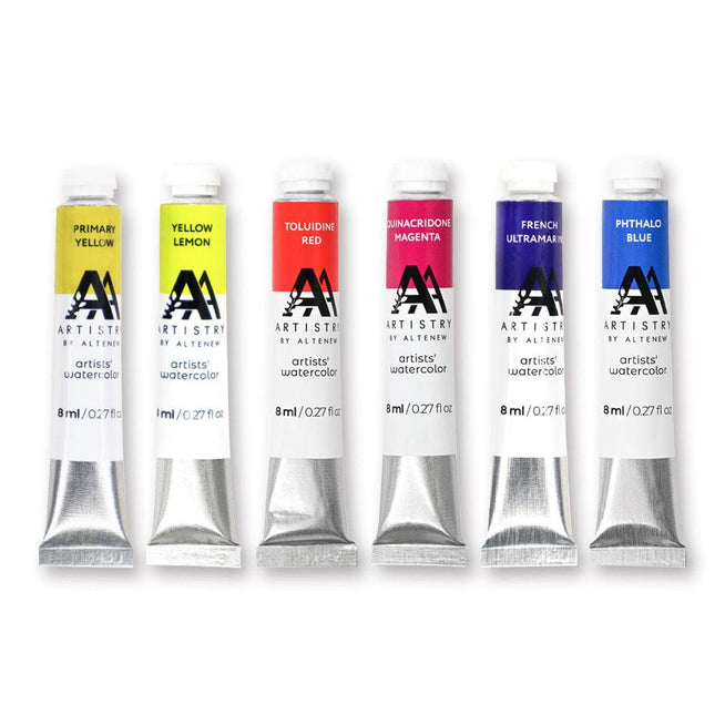 Altenew Split Primary Watercolor Bundle with vibrant watercolor paints and brushes for artistic projects and painting.
